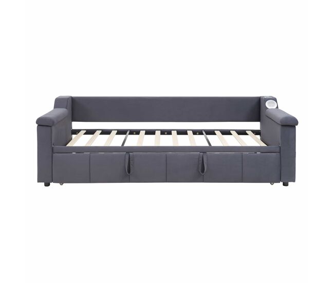 Sofá cama 90/180x190 cm - brazos más anchos y gruesos, con sistema bluetooth smart y puerto usb, con compartimentos, con somier, tejido de terciopelo