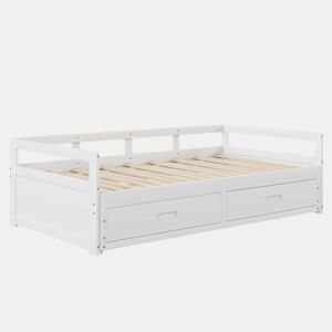 Cama de rodízio em madeira de pinho - com gavetas - 90180x200cm - Branco