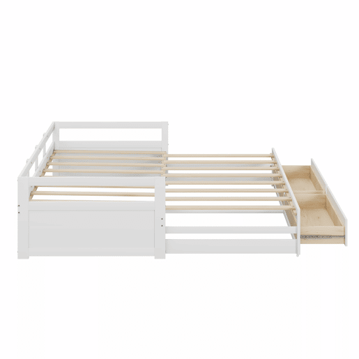 Cama de rodízio em madeira de pinho - com gavetas - 90180x200cm - Branco