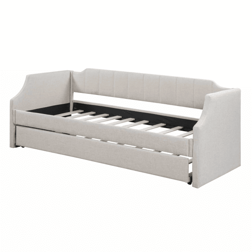 Cama de rodízio 90x190200cm em tecido de linho - com estrado de molas - Bege