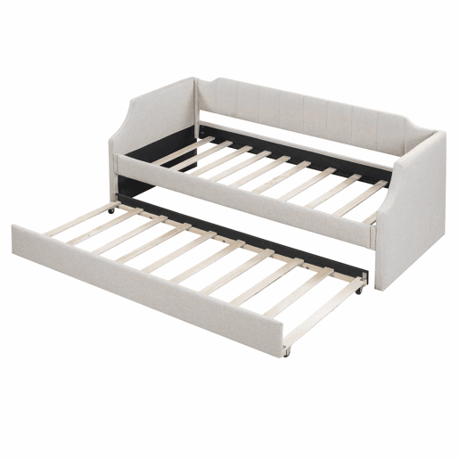 Cama de rodízio 90x190200cm em tecido de linho - com estrado de molas - Bege