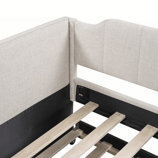 Cama de rodízio 90x190200cm em tecido de linho - com estrado de molas - Bege