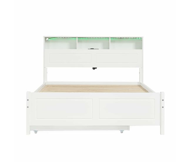 Cama doble 120x200&90x190cm - cama plana, cama familiar, con tiras de luz ambiental, puerto de carga integrado, cama extraíble, almacenamiento en