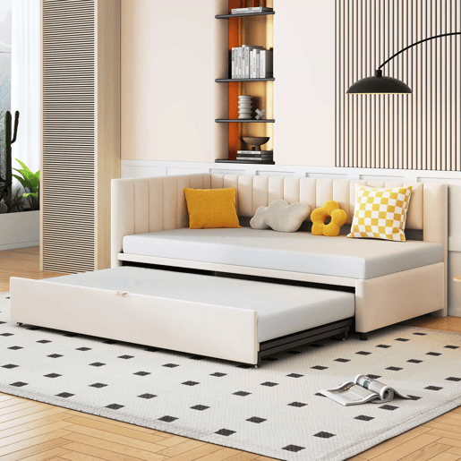 Sofá-cama multifuncional 90180*200 cm - Cama extensível, design compacto, para crianças e hóspedes - Bege