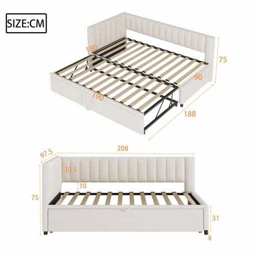 Sofá-cama multifuncional 90180*200 cm - Cama extensível, design compacto, para crianças e hóspedes - Bege