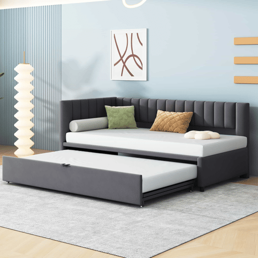 Sofá-cama multifuncional 90180*200 cm - Com cama extraível, design compacto, estofado em veludo - Cinza