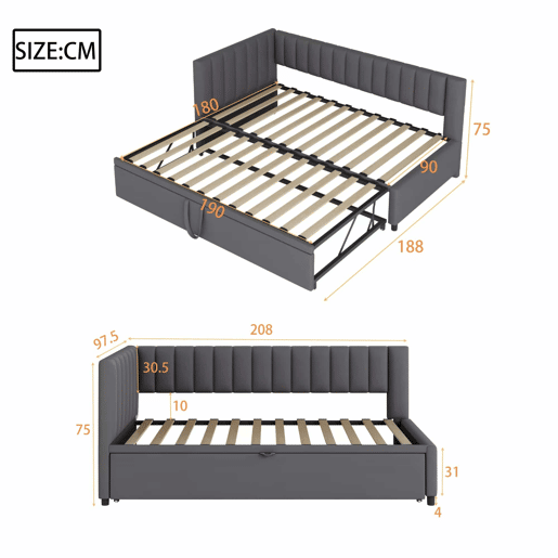 Sofá-cama multifuncional 90180*200 cm - Com cama extraível, design compacto, estofado em veludo - Cinza