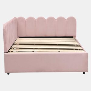 Sofá-cama em forma de L 140x200 cm - Encosto com flores e cama extraível - Veludo rosa