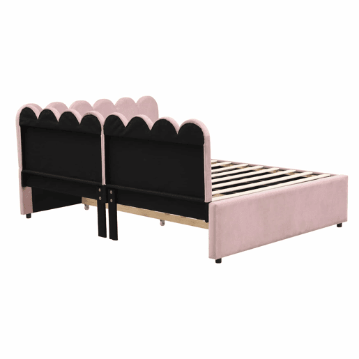 Sofá-cama em forma de L 140x200 cm - Encosto com flores e cama extraível - Veludo rosa