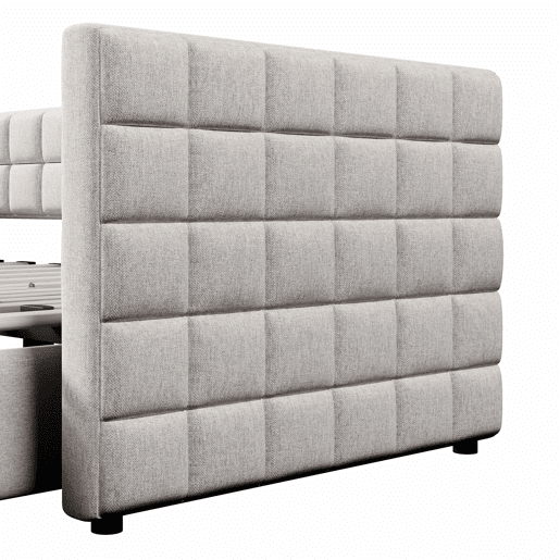 Daybett 90x200cm - Sofá-cama com encosto quadrado, cama extensível (até 180 tamanho Queen), 2 gavetas - Bege