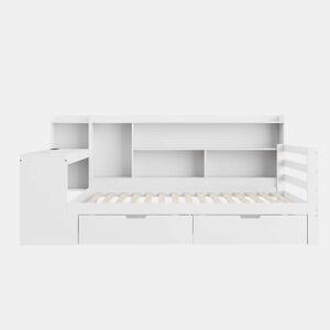 Sofá-cama 90 x 200 cm - Com secretária, estante, compartimentos e tomada - Branco