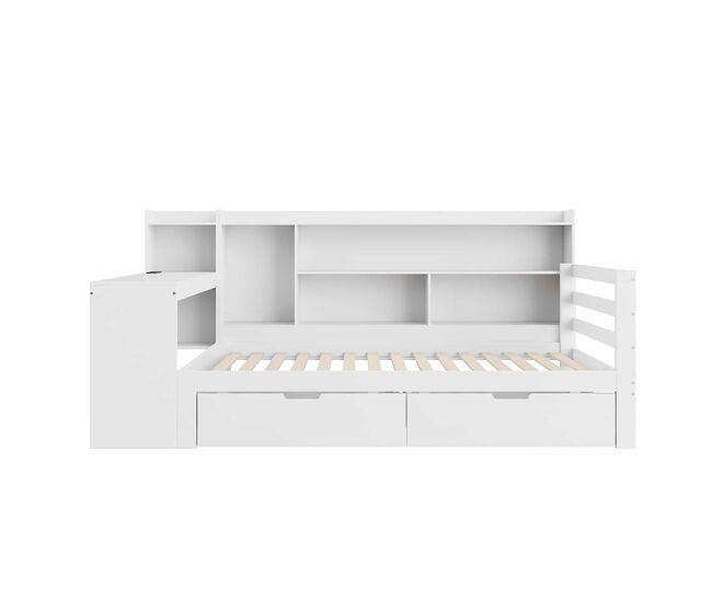 Sofá cama 90*200 cm - con escritorio, estantería, compartimentos y enchufe - blanco
