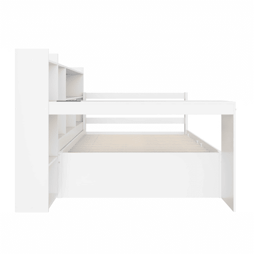 Sofá-cama 90 x 200 cm - Com secretária, estante, compartimentos e tomada - Branco Sofá-cama 90 x 200 cm - Com secretária, estante, compartimentos e tomada - Branco