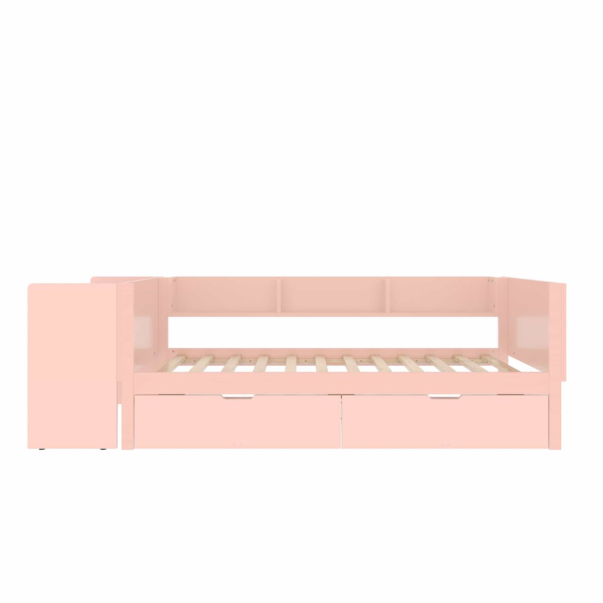 Cama individual 90x200cm - con escritorio, 2 cajones, estantes, madera de pino + mdf - rosa