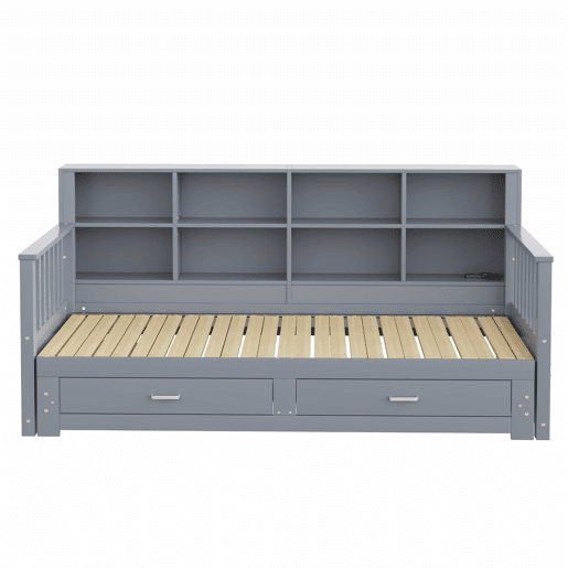 Sofá-cama extensível 90180x190 cm - Com armário de arrumação, 2 gavetas e estrado, multifuncional - Cinza