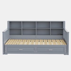 Sofá-cama extensível 90180x190 cm - Com armário de arrumação, 2 gavetas e estrado, multifuncional - Cinza