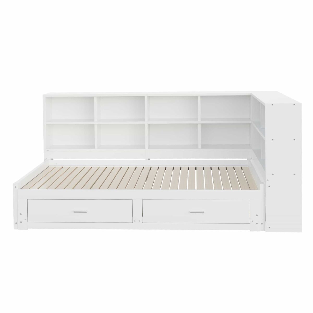 Sofá cama multifuncional 90/180*190 cm - con cama extraíble, compartimiento de almacenamiento, enchufe euro, cajones, somier - blanco