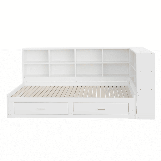 Sofá-cama multifuncional 90180*190 cm - Com cama extraível, compartimento de arrumação, tomada euro, gavetas, estrado - Branco