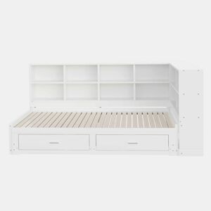 Sofá-cama multifuncional 90180*190 cm - Com cama extraível, compartimento de arrumação, tomada euro, gavetas, estrado - Branco