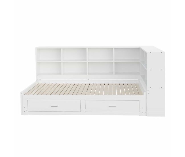 Sofá cama multifuncional 90/180*190 cm - con cama extraíble, compartimiento de almacenamiento, enchufe euro, cajones, somier - blanco