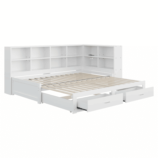 Sofá-cama multifuncional 90180*190 cm - Com cama extraível, compartimento de arrumação, tomada euro, gavetas, estrado - Branco
