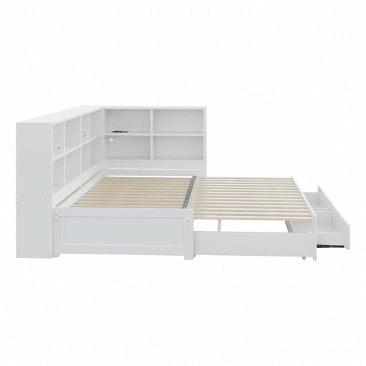 Sofá-cama multifuncional 90180*190 cm - Com cama extraível, compartimento de arrumação, tomada euro, gavetas, estrado - Branco