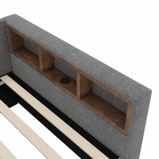Cama Daybett 90x200cm - Sofá-cama, com compartimento, USB+Tipo C, controlo remoto para luz LED, cama extraível, com estrado, linho, cinzento