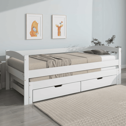 Cama extra 200x90190x90 - com estrado deslizante e 2 gavetas de arrumação - branco