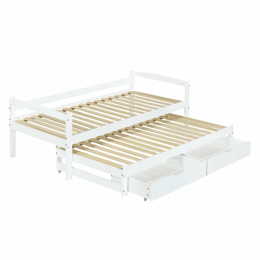Cama extra 200x90190x90 - com estrado deslizante e 2 gavetas de arrumação - branco