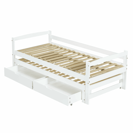 Cama extra 200x90190x90 - com estrado deslizante e 2 gavetas de arrumação - branco