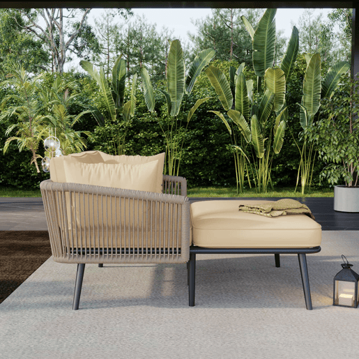 Sofá de jardim de 2 lugares - Com 2 almofadas e 2 almofadões, removíveis e laváveis - Cáqui