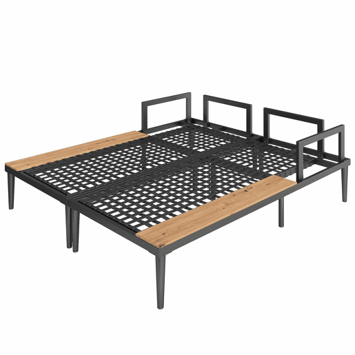 Dia de descanso duplo ao ar livre - Cama lounge multifuncional com prateleiras - Cinza