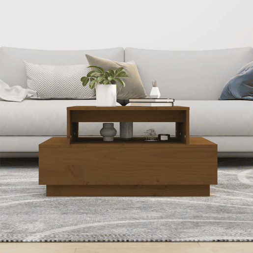 Mesa de Centro, Mesa baixa, 80x55x40,5 cm madeira pinho maciça castanho-mel