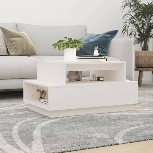 Mesa de Centro, Mesa baixa, 80x55x40,5 cm madeira de pinho maciça branco