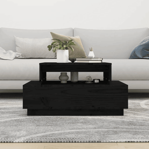 Mesa de Centro, Mesa baixa, 80x55x40,5 cm madeira de pinho maciça preto