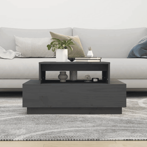 Mesa de Centro, Mesa baixa, 80x55x40,5 cm madeira de pinho maciça cinzento