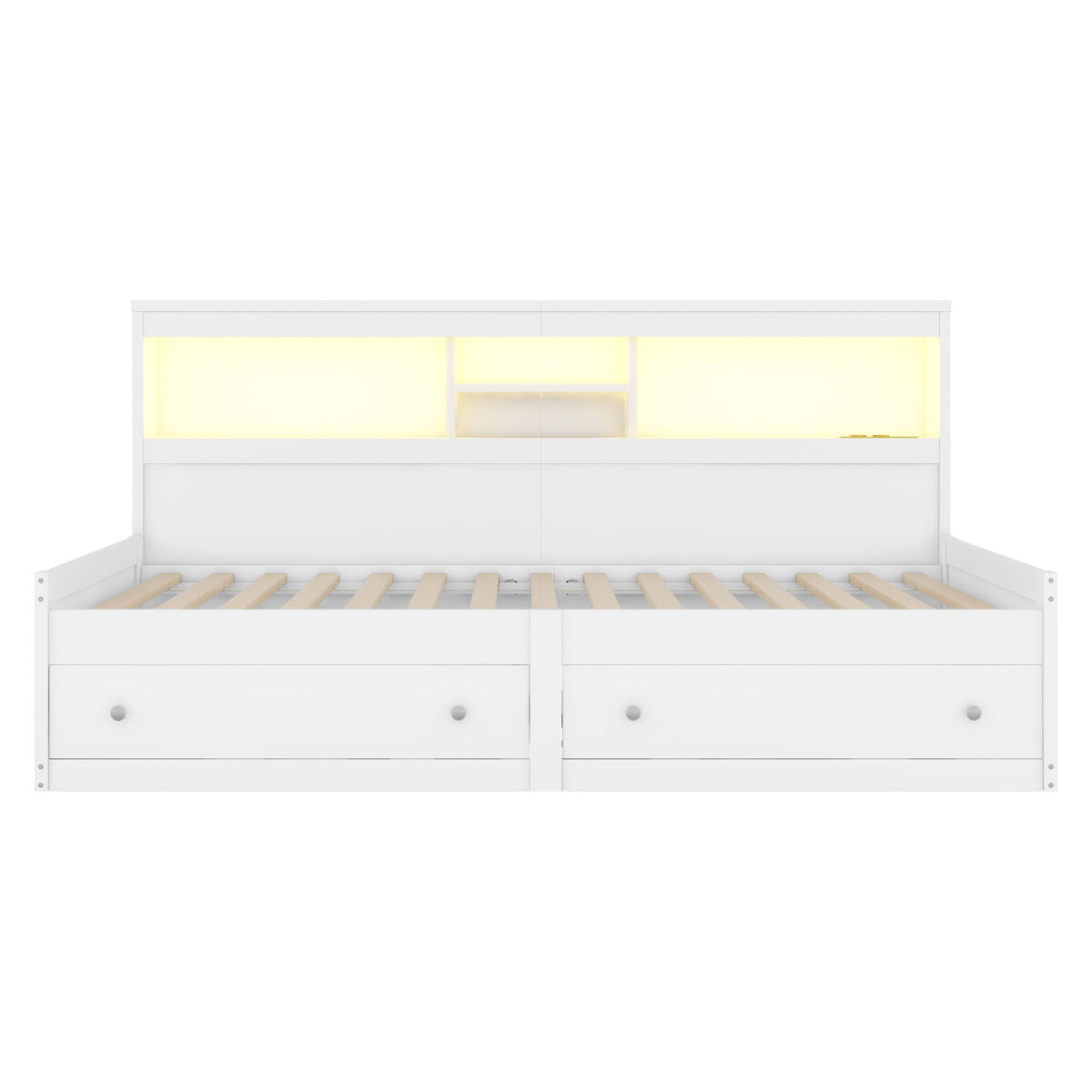 Sofá cama 90x200 cm - con toma usb y 2 cajones - somier de láminas - blanco
