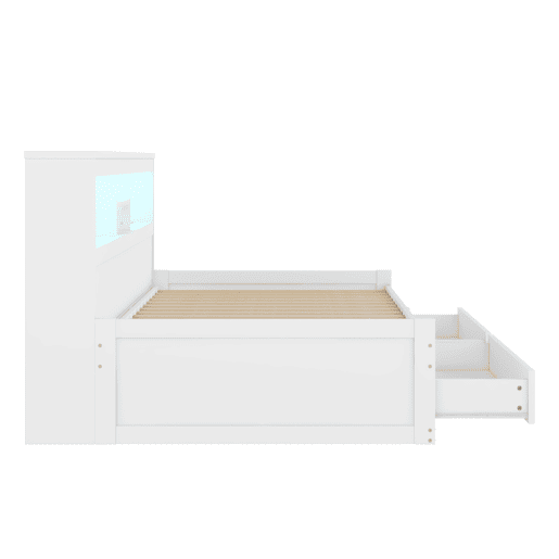 Sofá-cama 90x200 cm - com tomada USB e 2 gavetas - base de ripas - Branco
