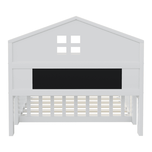 Cama infantil 90x200 - Estrutura em madeira maciça, grade, com prateleiras e espaço de arrumação, com grelha e porta, branca