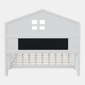 Cama infantil 90x200 - Estrutura em madeira maciça, grade, com prateleiras e espaço de arrumação, com grelha e porta, branca