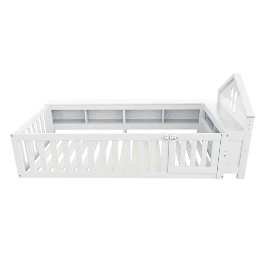 Cama infantil 90x200 cm - Com telhado, janela, arrumação, grade de segurança e porta - Branca