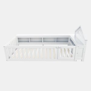 Cama infantil 90x200 cm - Com telhado, janela, arrumação, grade de segurança e porta - Branca