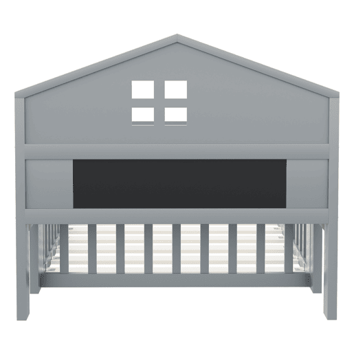 Cama infantil 90x200 - Estrutura em madeira maciça, com prateleiras, proteção e grade, cinza