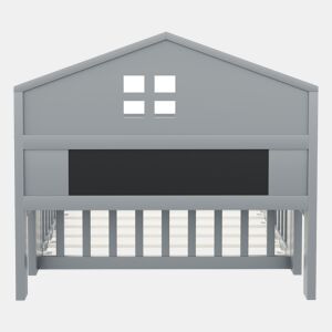 Cama infantil 90x200 - Estrutura em madeira maciça, com prateleiras, proteção e grade, cinza
