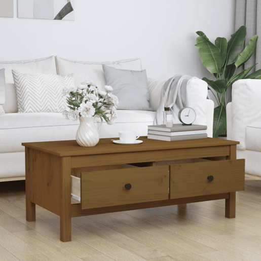 Mesa de Centro, Mesa baixa, 100x50x40 cm pinho maciço castanho mel