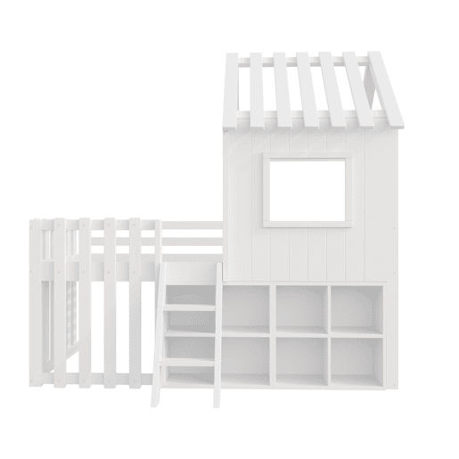 Cama infantil 90x200 - com teto, janela, espaço de armazenamento aberto, escada de escalada, sem colchão - branco Cama infantil 90x200 - com teto, janela, espaço de armazenamento aberto, escada de escalada, sem colchão - branco