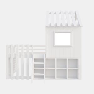 Cama infantil 90x200 - com teto, janela, espaço de armazenamento aberto, escada de escalada, sem colchão - branco