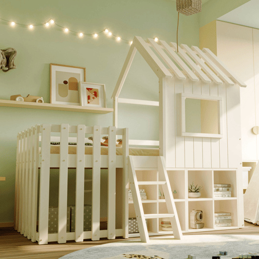 Cama infantil 90x200 - com teto, janela, espaço de armazenamento aberto, escada de escalada, sem colchão - branco Cama infantil 90x200 - com teto, janela, espaço de armazenamento aberto, escada de escalada, sem colchão - branco