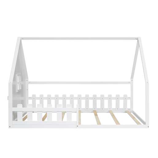 Cama de cabina para crianças 140x200 cm - Forma de casa de campo - Pinho e MDF - Branco
