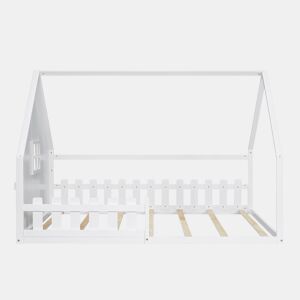 Cama de cabina para crianças 140x200 cm - Forma de casa de campo - Pinho e MDF - Branco